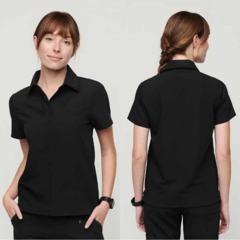 Figs Scrub Top Nala Short Sleeve Polo Womens XL Black Medical Nursing Healthcare